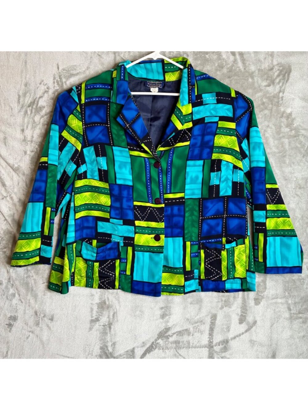 Willow Ridge Womens 22W Patchwork Blazer Jacket Multicolor Padded Shoulder Plus - Picture 2 of 9